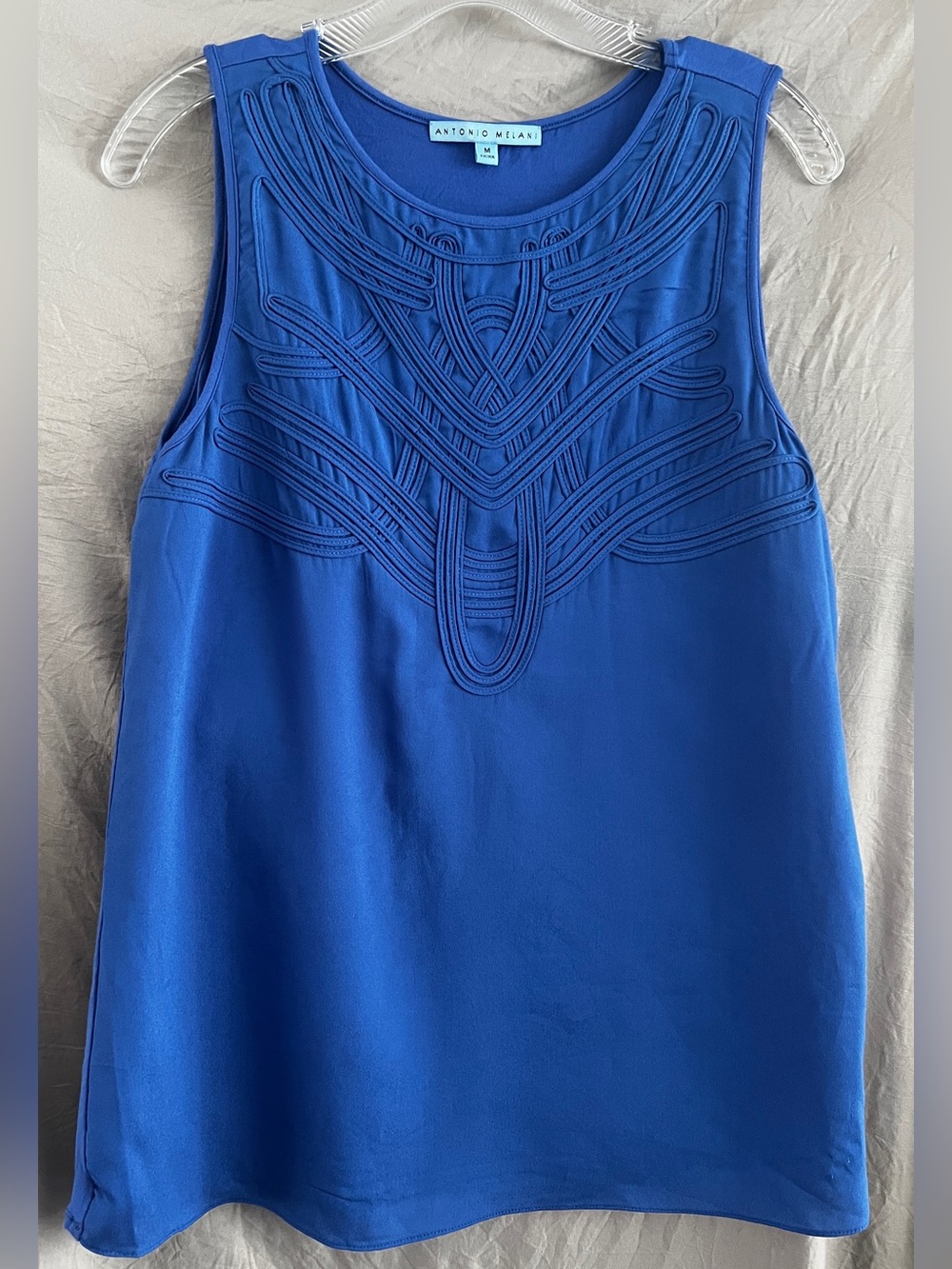 ANTONIO MELANI Cobalt Blue Sleeveless Embroidered Shell Top